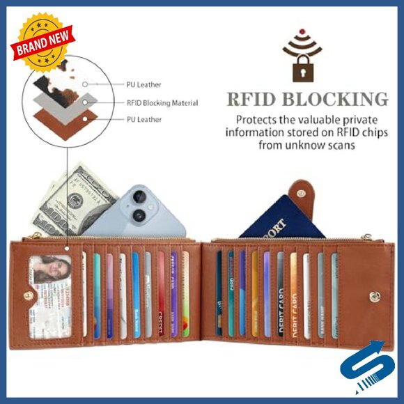 Large Capacity RFID Blocking Bifold Wallet with Zipper Pocket - Picture 3 of 8